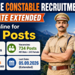 HP Police Constable Recruitment 2026 banner showing last date extended, apply online for 734 posts, 10+2 pass eligibility, Pay Level-3 Rs 20,200-64,000 and last date 05.09.2026
