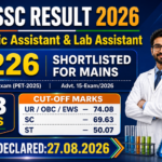 UPSSSC Scientific Assistant and Lab Assistant Result 2026 banner showing 6,226 candidates shortlisted for the Mains exam against 208 posts with UR 74.08, SC 69.63 and ST 50.07 cut-off marks