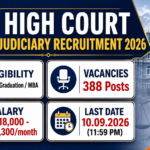 HP High Court District Judiciary Recruitment 2026 banner showing 388 posts, eligibility 10+2 / Graduation / MBA, salary Rs. 18,000 to 1,54,300 per month and last date 10.09.2026