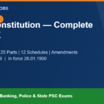 Indian Constitution Static GK capsule banner: important Articles, 25 Parts, 12 Schedules and Amendments, adopted 26.11.1949, in force 26.01.1950