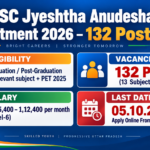 UPSSSC Jyeshtha Anudeshak Recruitment 2026 banner showing 132 posts across 13 subject cadres, eligibility Graduation or Post-Graduation plus PET 2025, salary Rs 35,400 to 1,12,400 per month at Level-6, and last date 05.10.2026 with online applications opening 14.09.2026