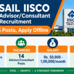 SAIL IISCO Advisor/Consultant Recruitment 2026 banner – 14 posts for ex-SAIL executives (E-7 and below), salary Rs. 50,000 to 1,00,000 per month, apply offline, last date 30.09.2026 (tentative)