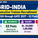 GRID-INDIA Executive Trainee Recruitment 2026 through GATE 2027 – 52 posts, B.E./B.Tech 65% plus GATE 2027, salary Rs. 50,000–1,60,000, GATE registration till 27.09.2026