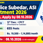 MP Police Subedar and Assistant Sub Inspector Recruitment 2026 banner with the Madhya Pradesh Police emblem, showing 655 posts, 12th Pass with CPCT eligibility, salary Rs. 19,500 to 1,14,800 per month and last date 08.10.2026