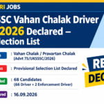 UKSSSC Vahan Chalak Driver Result 2026 declared on 16.09.2026 with 68 candidates recommended, 66 Driver and 2 Enforcement Driver