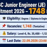 SSC Junior Engineer JE Recruitment 2026 banner: 1748 posts, Degree or Diploma in Engineering, Level-6 Rs. 35,400 to 1,12,400 salary, last date 22.09.2026