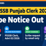 PSSSB Punjab Clerk 2026 scribe notice banner - Advt No. 02/2026, scribe request by email only, last date 28.09.2026 5:00 PM