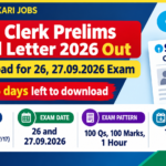 SBI Clerk Junior Associate Prelims Call Letter 2026 banner - Advt. CRPD/CR/2026-27/17, exam on 26 and 27.09.2026, 100 questions 100 marks 1 hour, download window 19.09.2026 to 27.09.2026