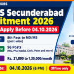 ECHS Secunderabad Recruitment 2026 – 96 contractual posts in Telangana and Andhra Pradesh, salary Rs. 21,800 to 1,30,000, last date 04.10.2026 (offline)
