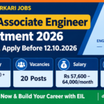 EIL Associate Engineer Recruitment 2026 – 20 posts, apply before 12.10.2026, salary Rs 57,600 to 64,000 a month