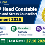 ITBP Head Constable Education and Stress Counsellor Recruitment 2026 banner showing 16 posts, Psychology or B.Ed eligibility and the 27.10.2026 last date