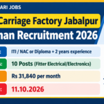 Gun Carriage Factory Jabalpur Tradesman Recruitment 2026 banner showing 10 posts, ITI or Diploma eligibility, Rs 31,840 salary and last date 11.10.2026