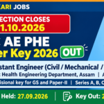 APSC AE PHE Answer Key 2026 Out – Raise Objection till 01.10.2026 APSC AE PHE Answer Key 2026 banner: provisional answer key for Assistant Engineer Civil, Mechanical and Chemical under Public Health Engineering Department Assam, Advt. 31/2025, exam held 27.09.2026, objection closes 01.10.2026