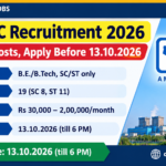 NTPC Recruitment 2026 banner for Advt. No. 13/26 showing 19 SC and ST posts, B.E./B.Tech eligibility, Rs 30,000 to 2,00,000 monthly pay and the 13.10.2026 last date