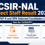 CSIR-NAL Project Staff Result 2026 banner - PAT-II and SPA selected candidates list under Advt. No. 13/2026/PS, 21 candidates declared selected