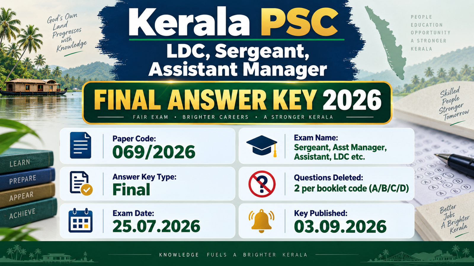 Kerala PSC 069/2026 final answer key 2026 for Sergeant, Assistant Manager, Assistant and LDC posts