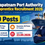 Visakhapatnam Port Authority Trade Apprentice Recruitment 2026 banner showing 20 posts in 5 ITI trades, stipend Rs. 8,344.60 to Rs. 9,387.67 per month, last date 23.09.2026