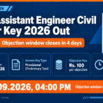 GPSC Assistant Engineer Civil provisional answer key 2026 banner: prelim held 30.08.2026, Rs. 100 objection fee, objection window closes 11.09.2026 at 04:00 PM