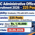 UIIC Administrative Officer Recruitment 2026 – 225 Posts, Apply by 28.09.2026 UIIC Administrative Officer Recruitment 2026 banner listing 225 posts (200 Generalists and 25 Hindi Officers), Graduate or PG with 60% marks eligibility, about Rs. 1,10,000 per month gross salary and the 28.09.2026 last date