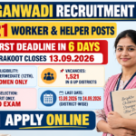 UP Anganwadi Recruitment 2026 banner: 1,521 Anganwadi Worker and Helper posts in 8 Uttar Pradesh districts, Intermediate 12th pass women only, merit-based selection with no exam, district-wise last dates 13.09.2026 to 24.09.2026