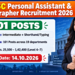 UKSSSC Personal Assistant and Stenographer Recruitment 2026 banner showing 101 posts across 19 departments, Intermediate plus shorthand eligibility, Rs. 25,500 to 1,42,400 salary and 14.10.2026 last date