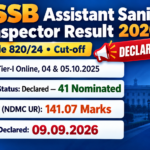 DSSSB Assistant Sanitary Inspector Result 2026 Declared – Post Code 820/24 Cut-off DSSSB Assistant Sanitary Inspector Result 2026 declared for Post Code 820/24 with 41 candidates nominated and NDMC UR cut-off 141.07 marks