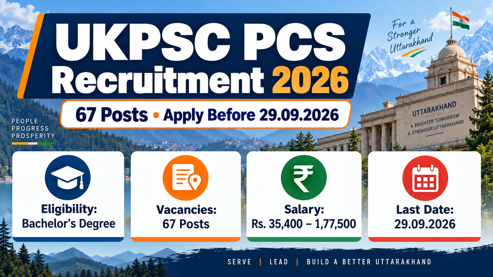 UKPSC PCS Recruitment 2026 - 67 posts, Bachelor's Degree, Rs. 35,400 to 1,77,500, apply before 29.09.2026