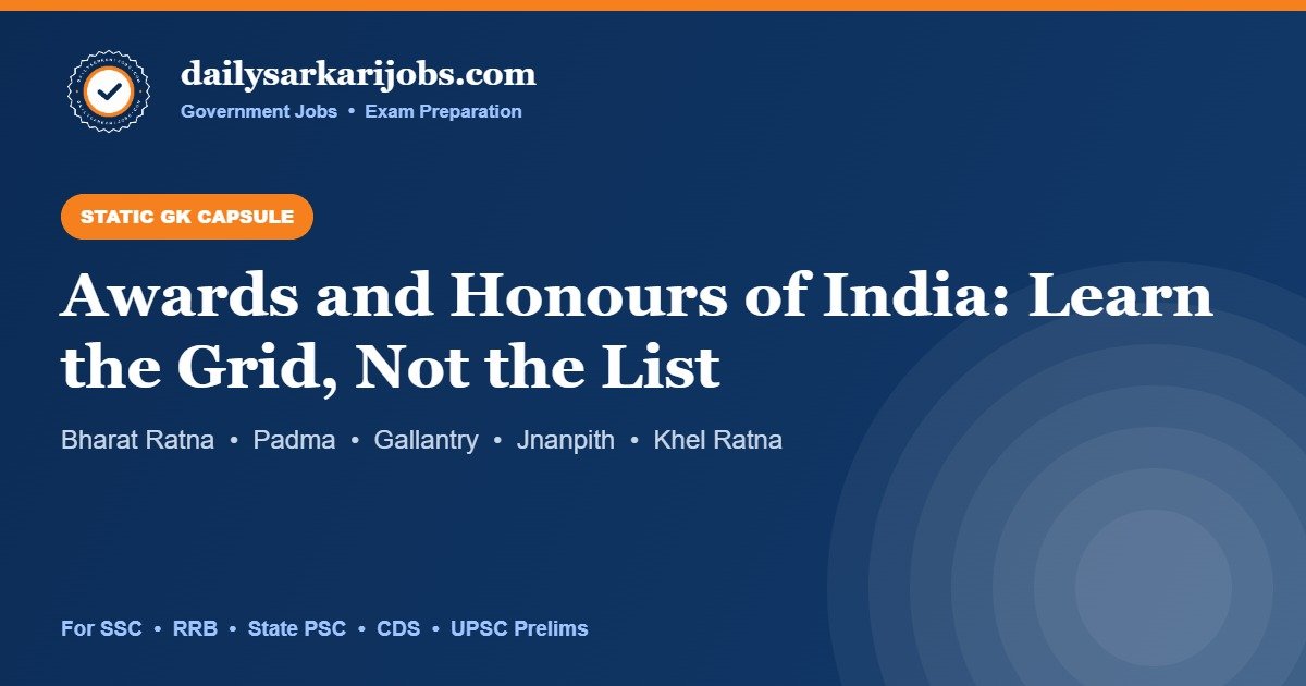 Banner for dailysarkarijobs.com Static GK capsule on awards and honours of India