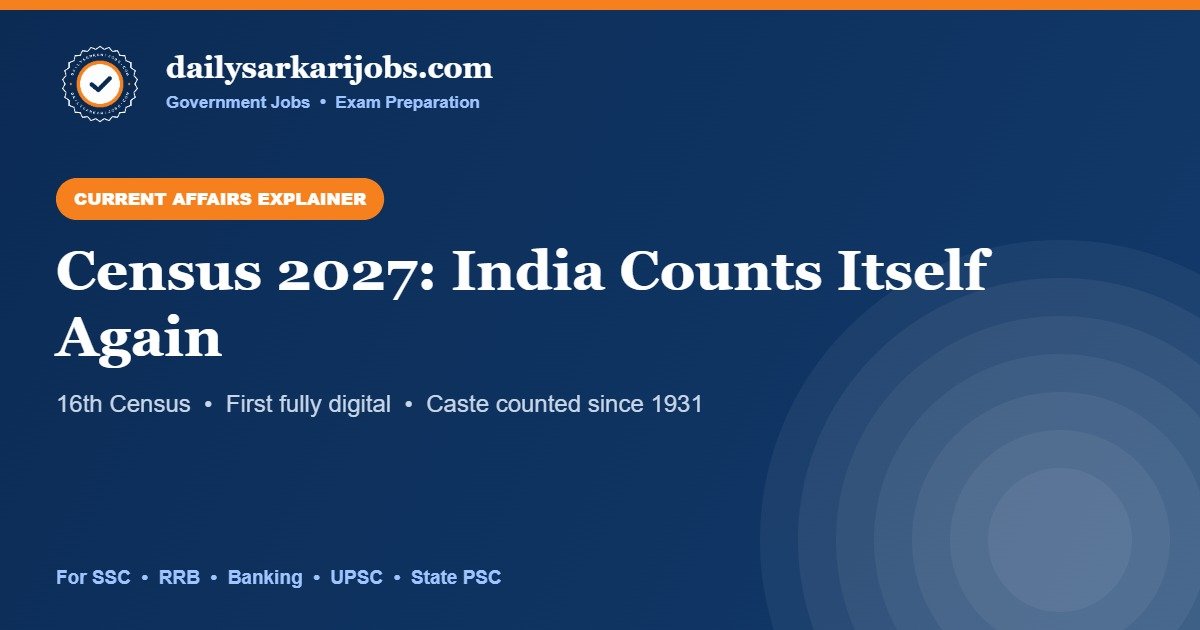 Banner for dailysarkarijobs.com explainer on Census 2027, India's 16th census