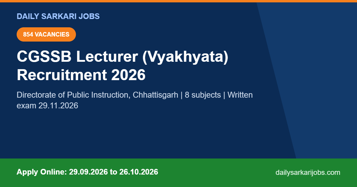 CGSSB Lecturer Vyakhyata Recruitment 2026 banner showing 854 vacancies and the 26.10.2026 last date to apply online