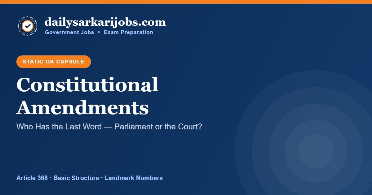 Constitutional Amendments Static GK banner – Article 368, basic structure doctrine and landmark amendments