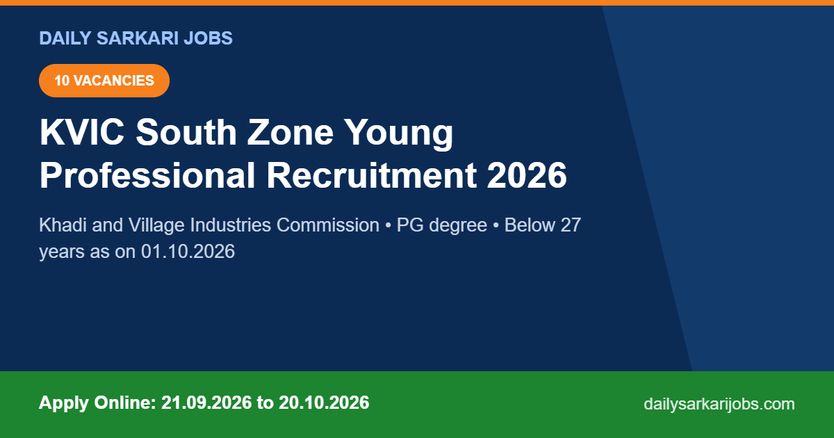 KVIC South Zone Young Professional Recruitment 2026 banner showing 10 vacancies and the 20.10.2026 last date to apply online