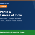 Static GK capsule banner: National Parks and Protected Areas of India, 107 national parks, 573 wildlife sanctuaries and 58 tiger reserves