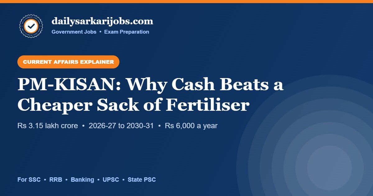 Banner for dailysarkarijobs.com explainer on the PM-KISAN scheme extension to 2030-31