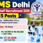 AIIMS Delhi Research Staff Recruitment 2026 banner showing 15 posts, salary and last date 27.10.2026