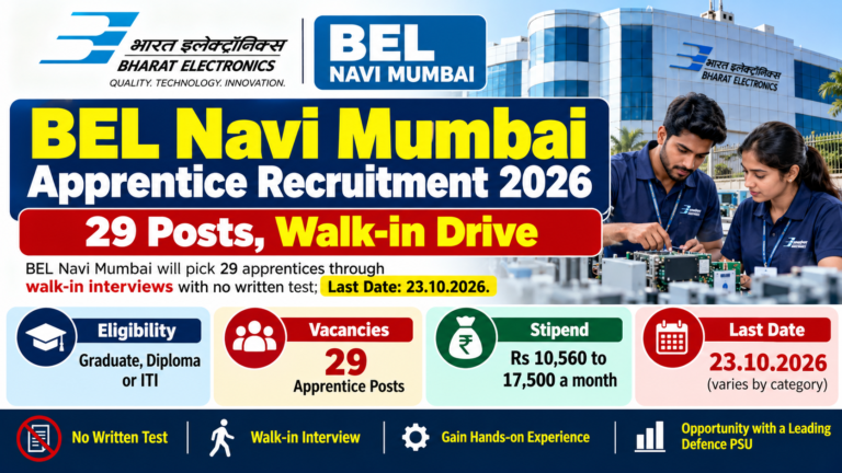 Aooprentice BEL Navi Mumbai Apprentice Recruitment 2026 – 29 Posts