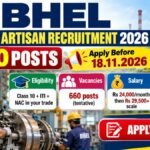 BHEL Artisan Recruitment 2026 – 660 Posts, Apply Before 18.11.2026 BHEL Artisan Recruitment 2026 banner showing 660 posts, eligibility, salary and last date 18.11.2026