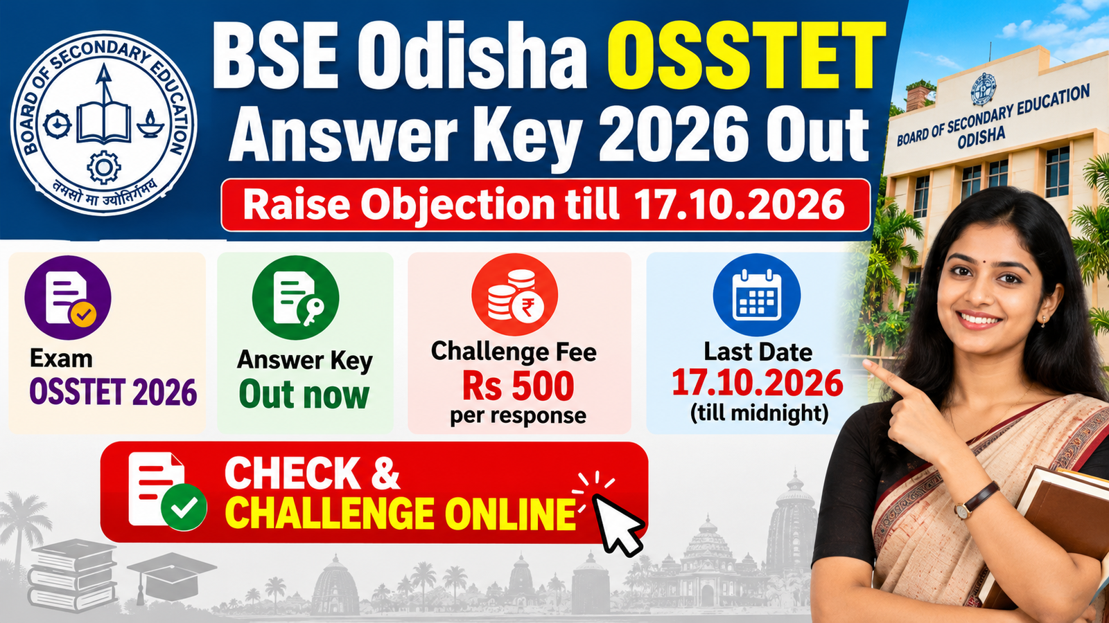 BSE Odisha OSSTET Answer Key 2026 out, raise objection till 17.10.2026