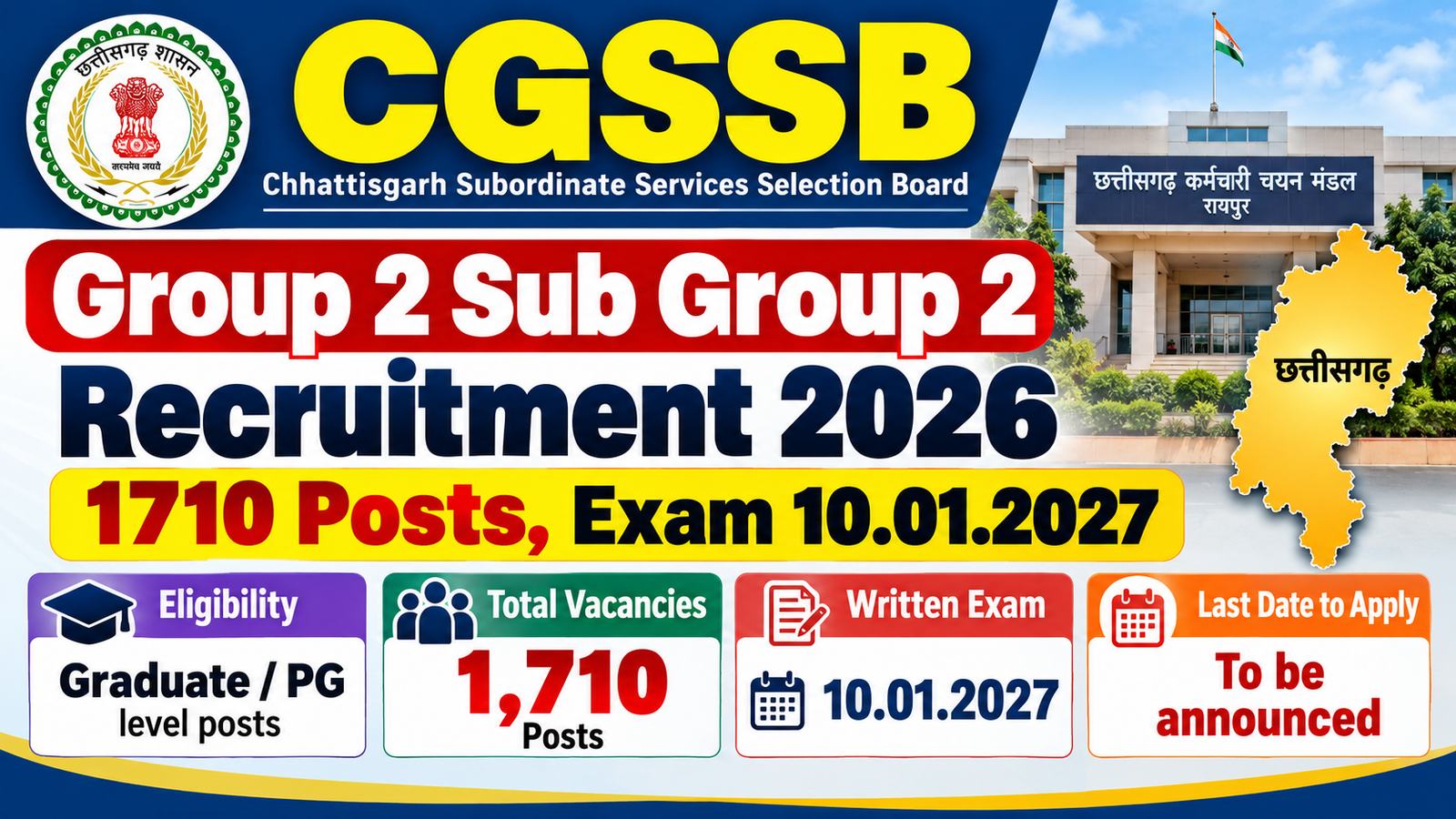CGSSB Group 2 Sub Group 02 Recruitment 2026 for 1710 posts