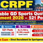 CRPF Constable GD Sports Quota Recruitment 2026 – 521 Posts, Apply by 11.11.2026 CRPF Constable GD Sports Quota Recruitment 2026 – 521 Posts, apply online till 11.11.2026