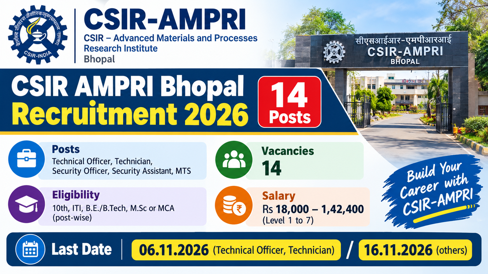 CSIR AMPRI Bhopal Recruitment 2026 notification for 14 posts