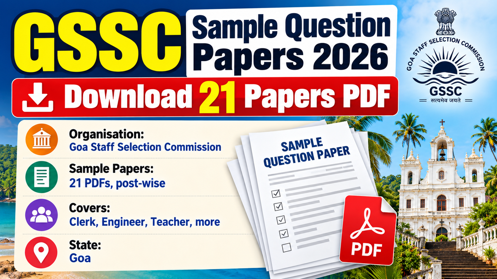 GSSC Sample Question Papers 2026 – download 21 Goa Staff Selection Commission papers in PDF