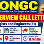 ONGC E1 Interview Call Letter 2026 Out – Cut-off Marks and Shortlist ONGC E1 Interview Call Letter Announcement