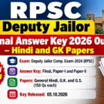 RPSC Deputy Jailor Final Answer Key 2026 Out, Paper-I General Hindi and Paper-II G.K. and G.S., released 05.10.2026