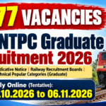 RRB NTPC Graduate Recruitment 2026 banner showing 3,477 vacancies under CEN 06/2026 with tentative application dates 08.10.2026 to 06.11.2026