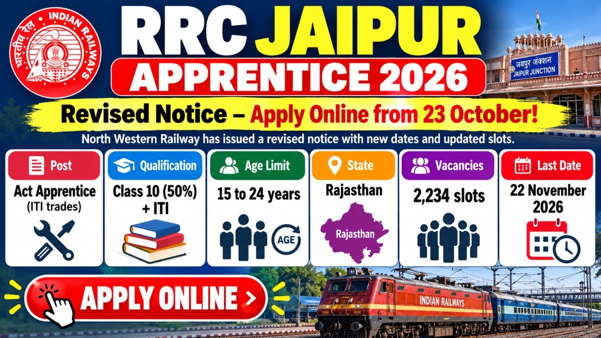 Aooprentice RRC Jaipur Apprentice Recruitment 2026 – 2,234 Posts