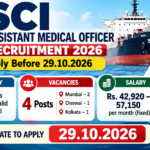 SCI Assistant Medical Officer Recruitment 2026: 4 contract posts in Mumbai, Chennai and Kolkata, last date 29.10.2026
