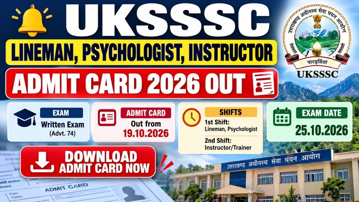 UKSSSC admit card 2026 out for Lineman, Psychologist and Instructor/Trainer, exam on 25.10.2026