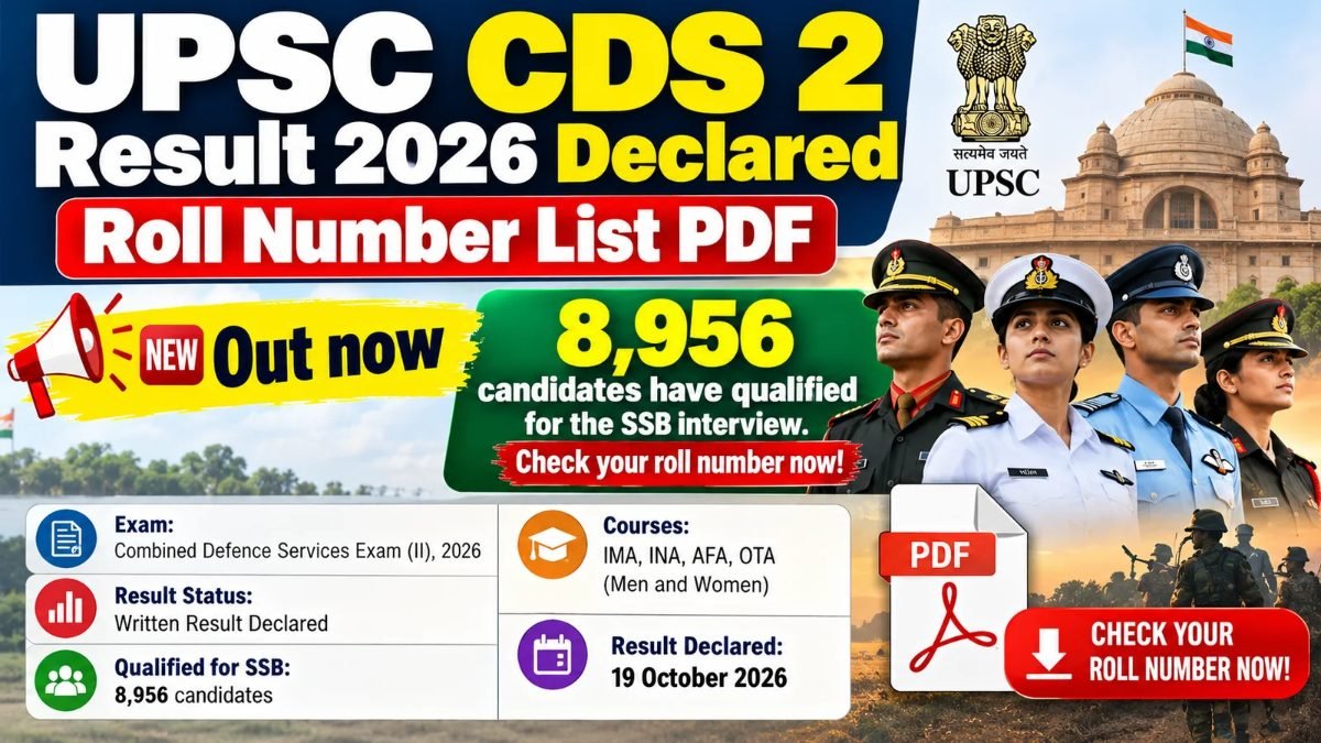 UPSC CDS 2 Result 2026 declared: 8,956 candidates qualified for the SSB interview, roll number list PDF out now