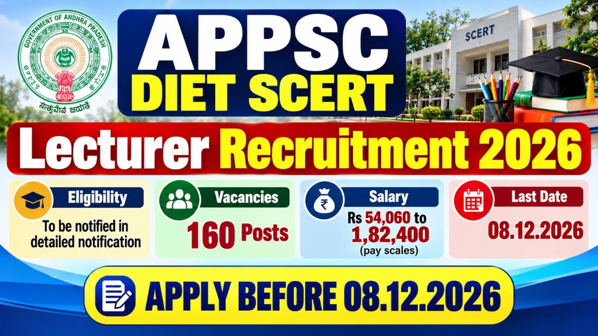 APPSC DIET SCERT Lecturer Recruitment 2026 poster: 160 posts in Andhra Pradesh, apply online by 08.12.2026